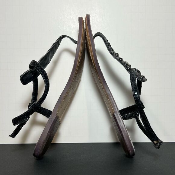 Womens SAM EDELMAN Studded Jewels Silver T Strap Sandals / Size 6 - Picture 6 of 7